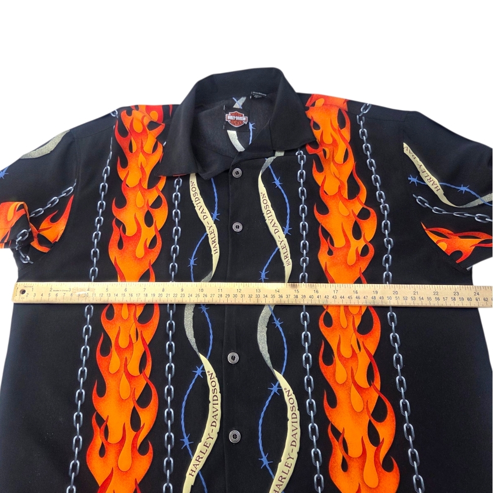 Harley Davidson Y2K Chain Flames Button Down Shirt Mens Large Tori Richard Black - Picture 6 of 9